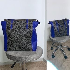 Kate Landry Royal blue & Grey Cheetah print Tote